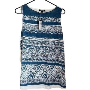 NWT-Chaps Ralph Lauren Tunic Tank Top Blue White Size Large